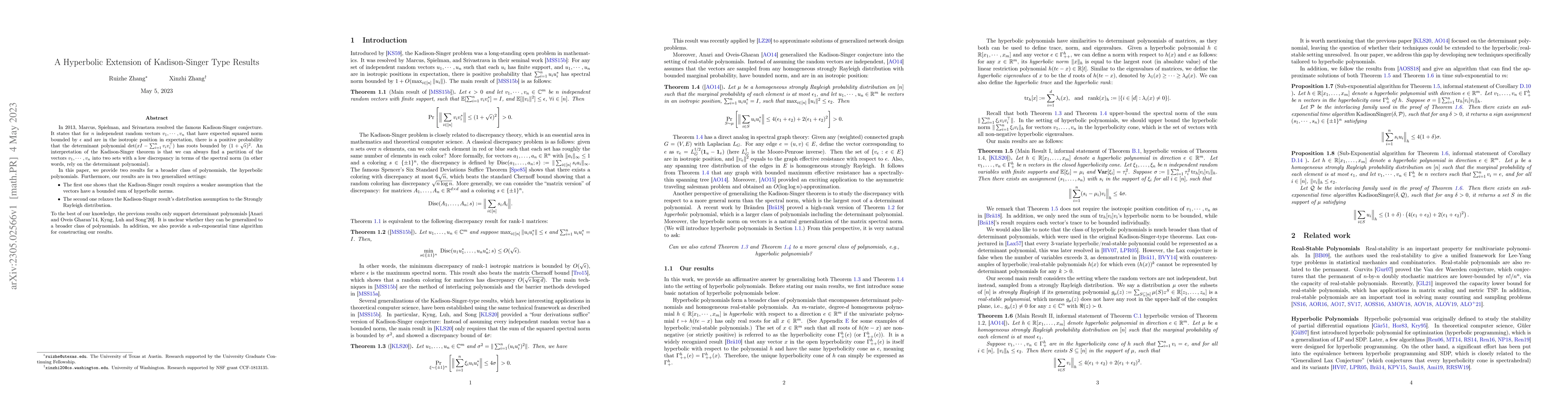 Thumbnail for A Hyperbolic Extension of Kadison-Singer Type Results