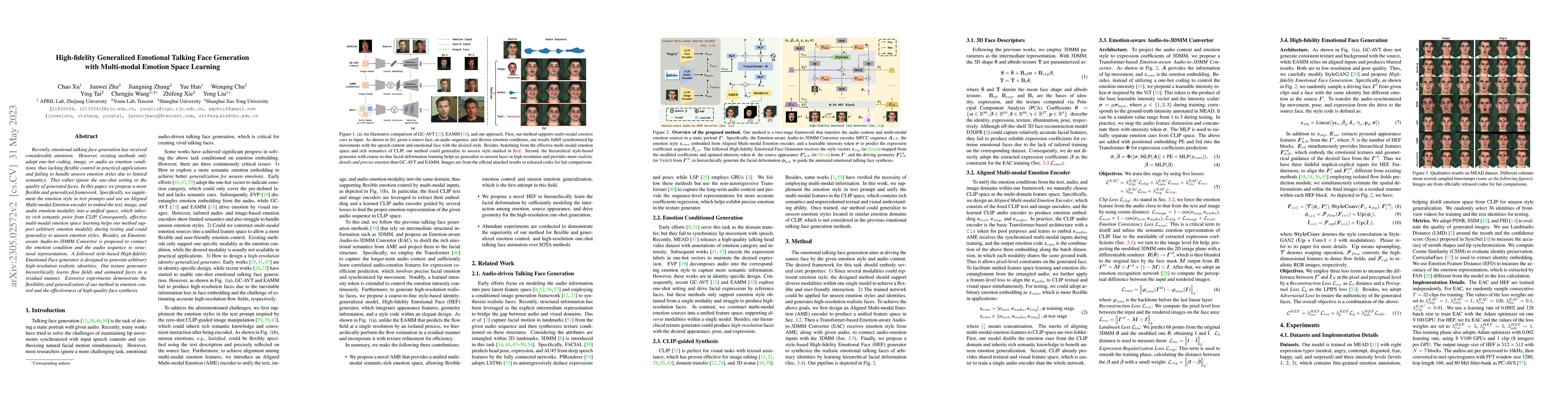Thumbnail for High-fidelity Generalized Emotional Talking Face Generation with
  Multi-modal Emotion Space Learning