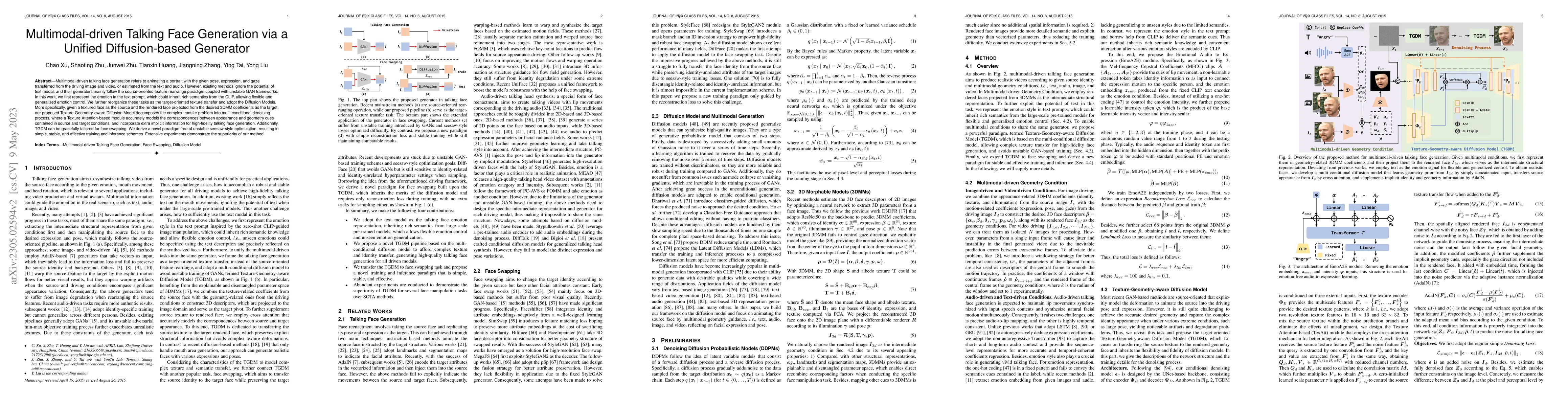 Thumbnail for Multimodal-driven Talking Face Generation via a Unified Diffusion-based
  Generator