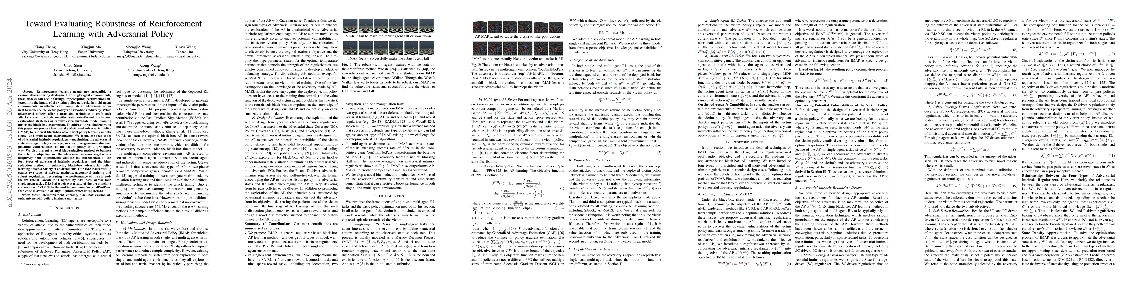 Thumbnail for Toward Evaluating Robustness of Reinforcement Learning with Adversarial
  Policy