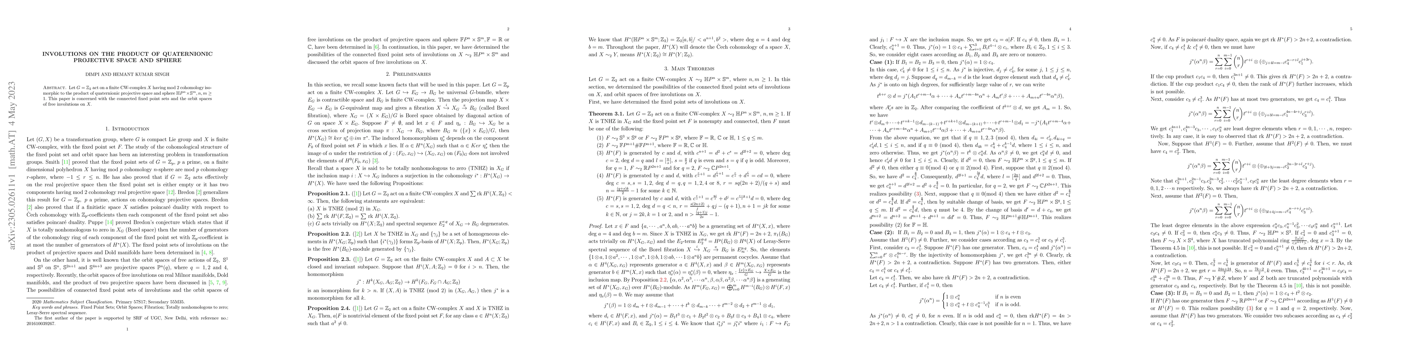 Thumbnail for Involutions on the product of Quaternionic Projective space and Sphere
