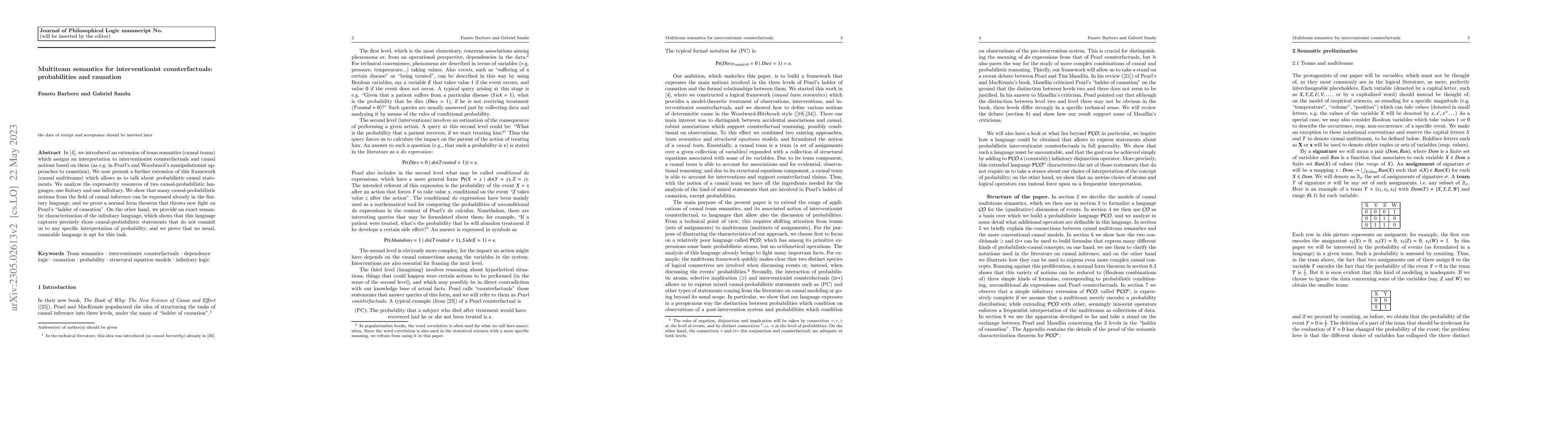 Thumbnail for Multiteam semantics for interventionist counterfactuals: probabilities
  and causation