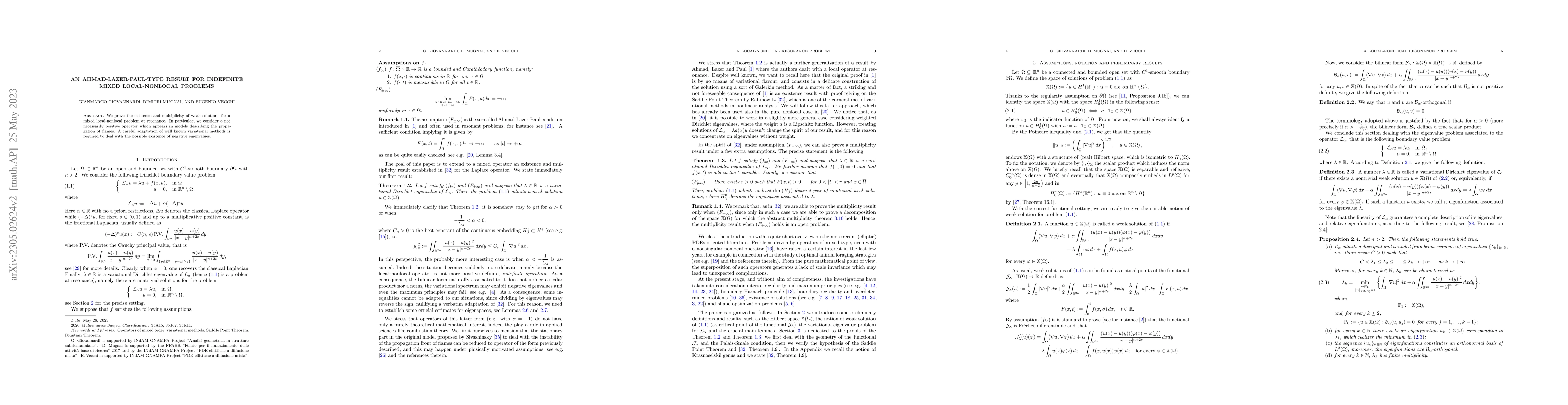 Thumbnail for An Ahmad-Lazer-Paul-type result for indefinite mixed local-nonlocal
  problems