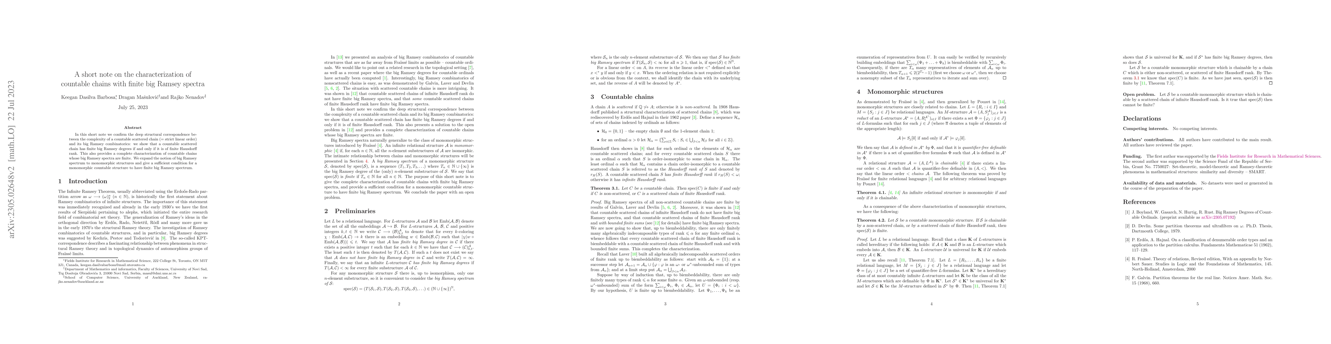 Thumbnail for A short note on the characterization of countable chains with finite big
  Ramsey spectra