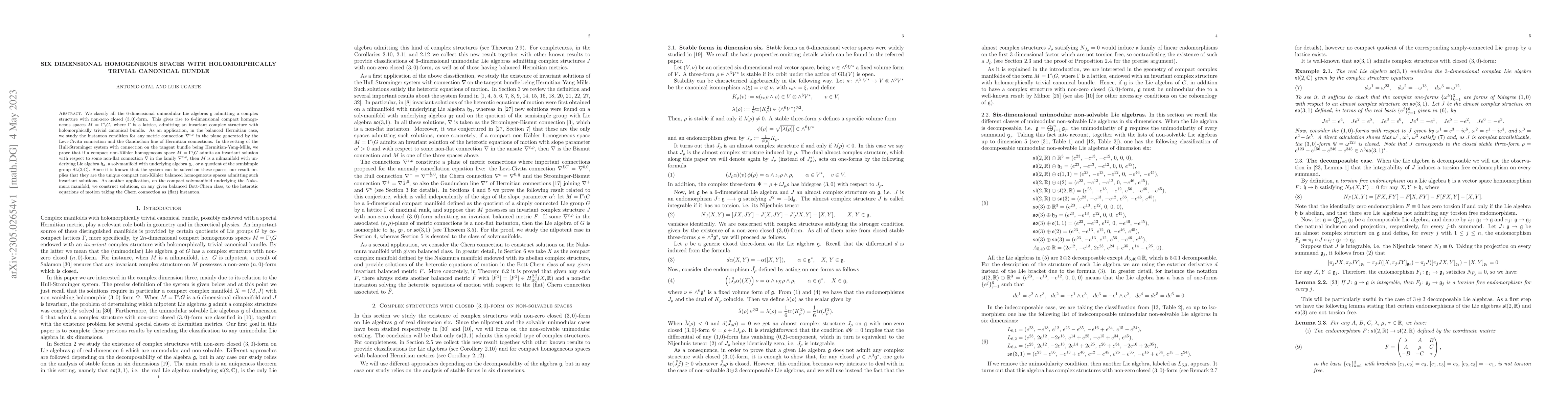 Thumbnail for Six dimensional homogeneous spaces with holomorphically trivial
  canonical bundle