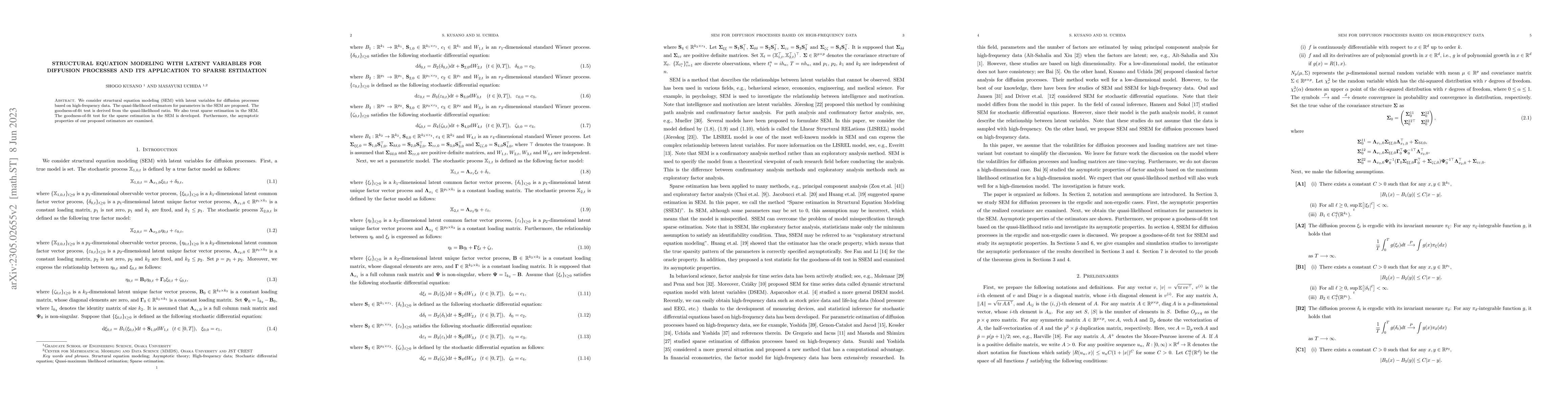 Thumbnail for Structural equation modeling with latent variables for diffusion
  processes and its application to sparse estimation