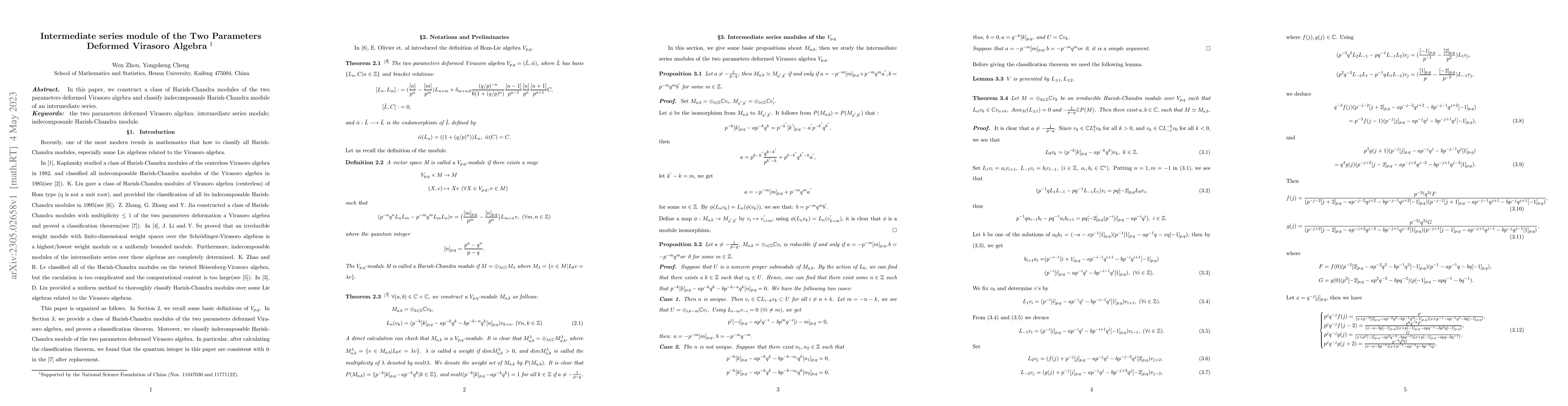 Thumbnail for Intermediate series module of the Two Parameters Deformed Virasoro
  Algebra of Hom-type
