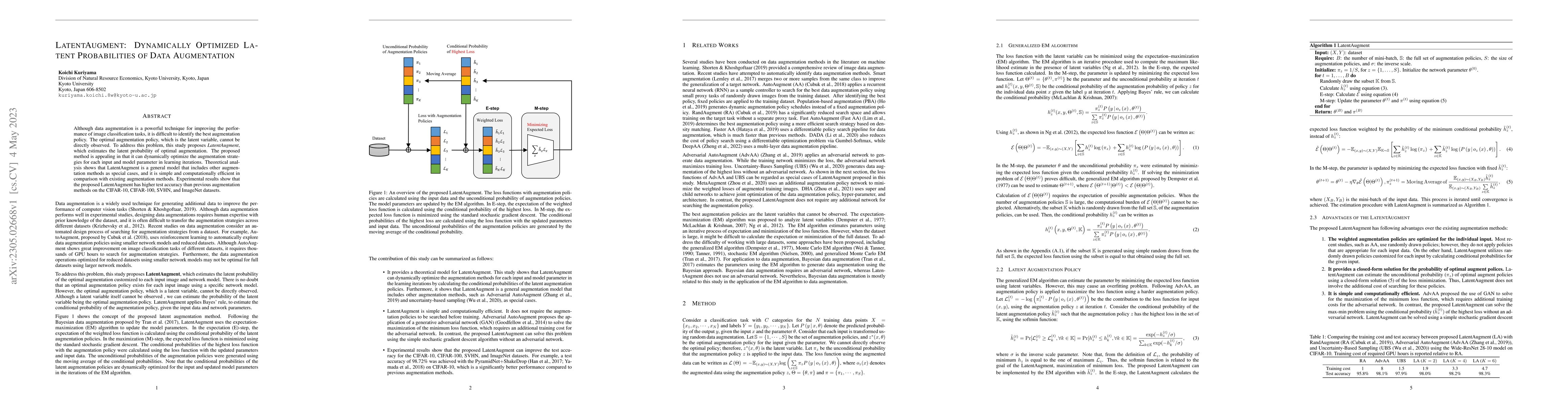 Thumbnail for LatentAugment: Dynamically Optimized Latent Probabilities of Data
  Augmentation
