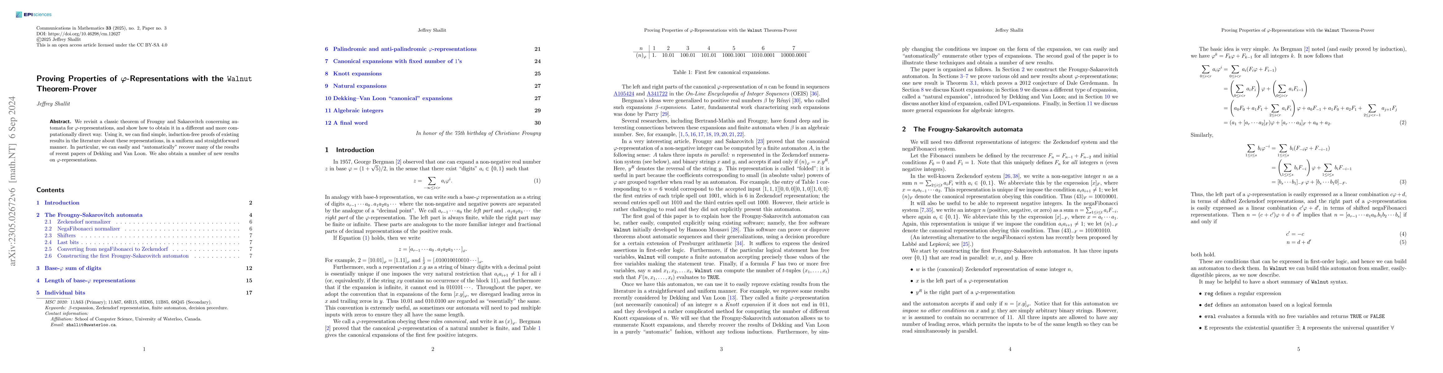 Thumbnail for Proving Properties of $\varphi$-Representations with the Walnut
  Theorem-Prover