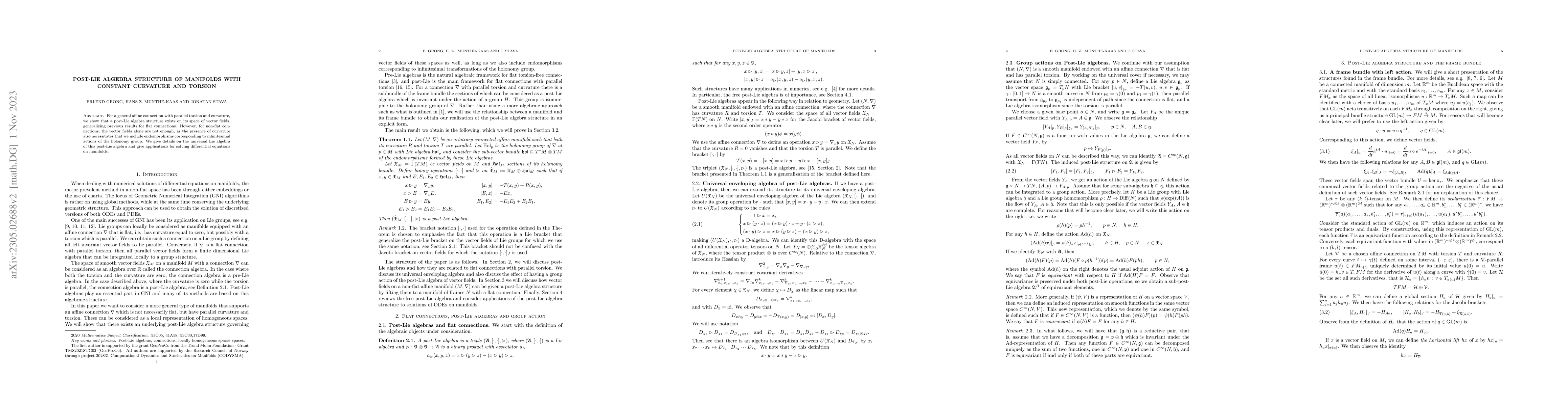 Thumbnail for Post-Lie Algebra Structure of Manifolds with Constant Curvature and
  Torsion