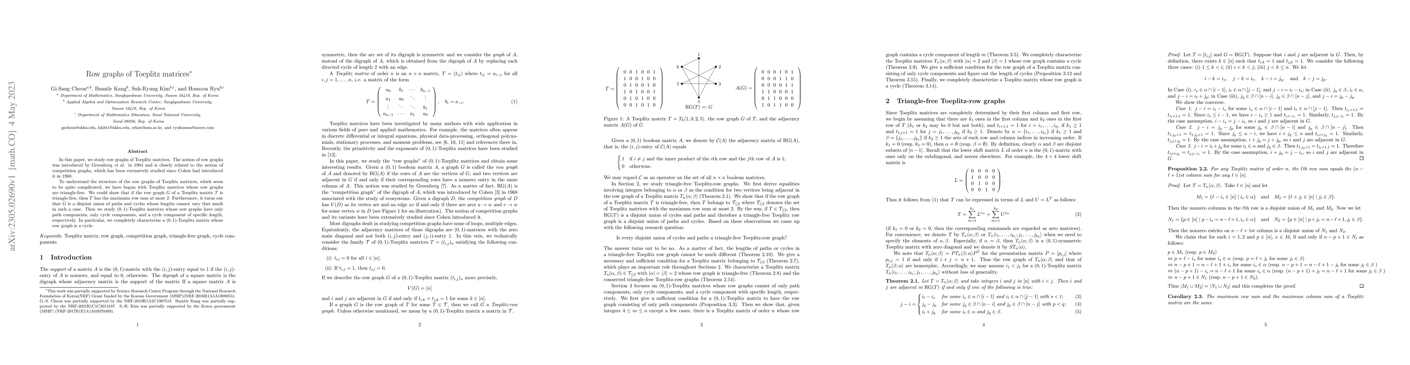 Thumbnail for Row graphs of Toeplitz matrices