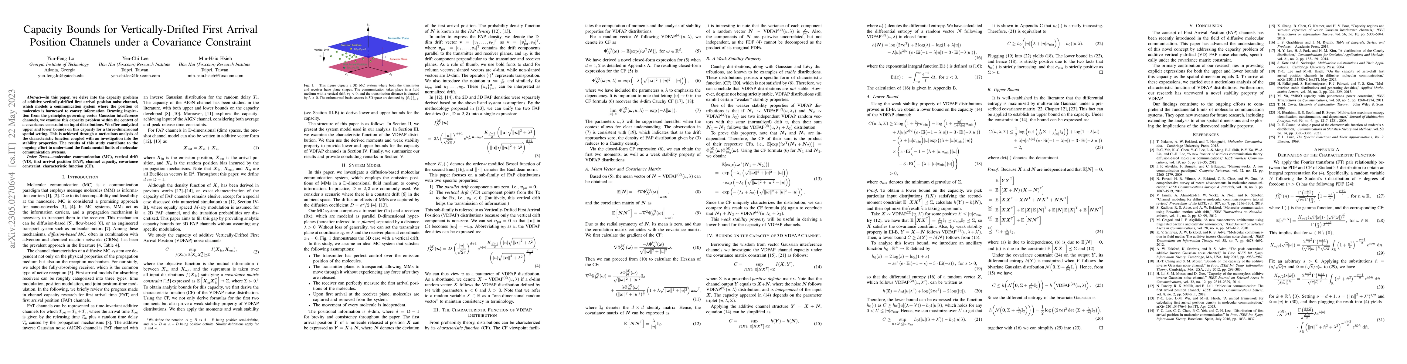 Thumbnail for Capacity Bounds for Vertically-Drifted First Arrival Position Channels
  under a Covariance Constraint