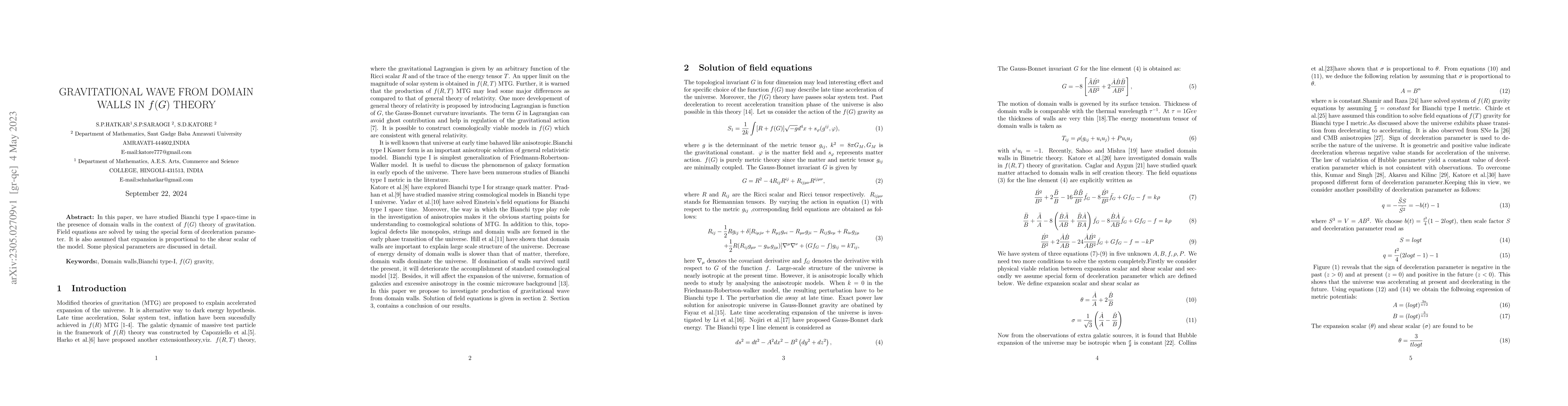 Thumbnail for Gravitational Wave from Domain Walls in $f(G)$ Theory