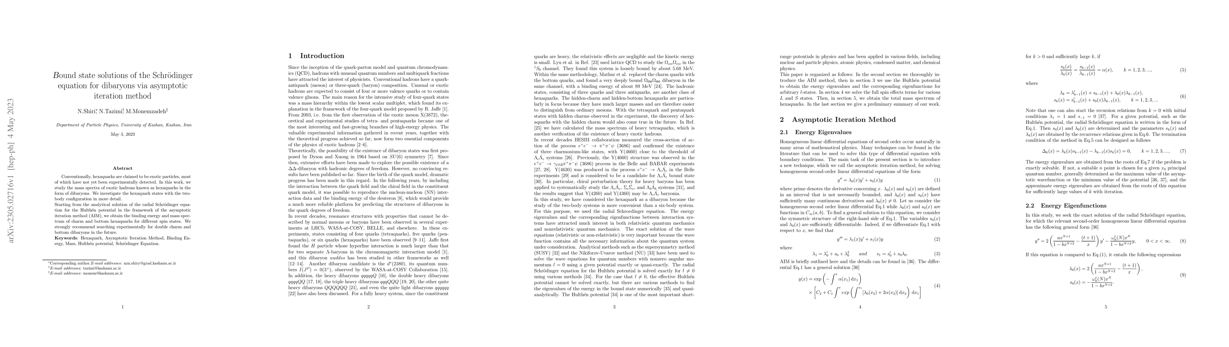 Thumbnail for Bound state solutions of the Schr\"odinger equation for dibaryons via
  asymptotic iteration method