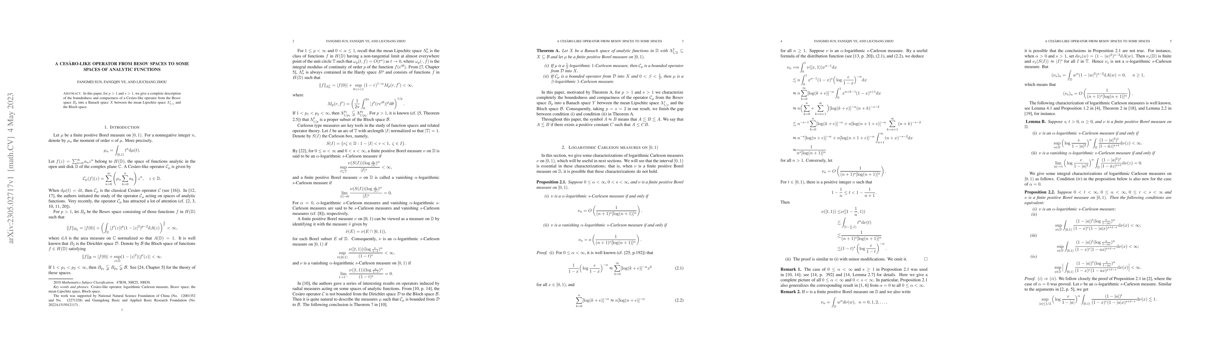 Thumbnail for A Ces\`aro-like operator from Besov spaces to some spaces of analytic
  functions