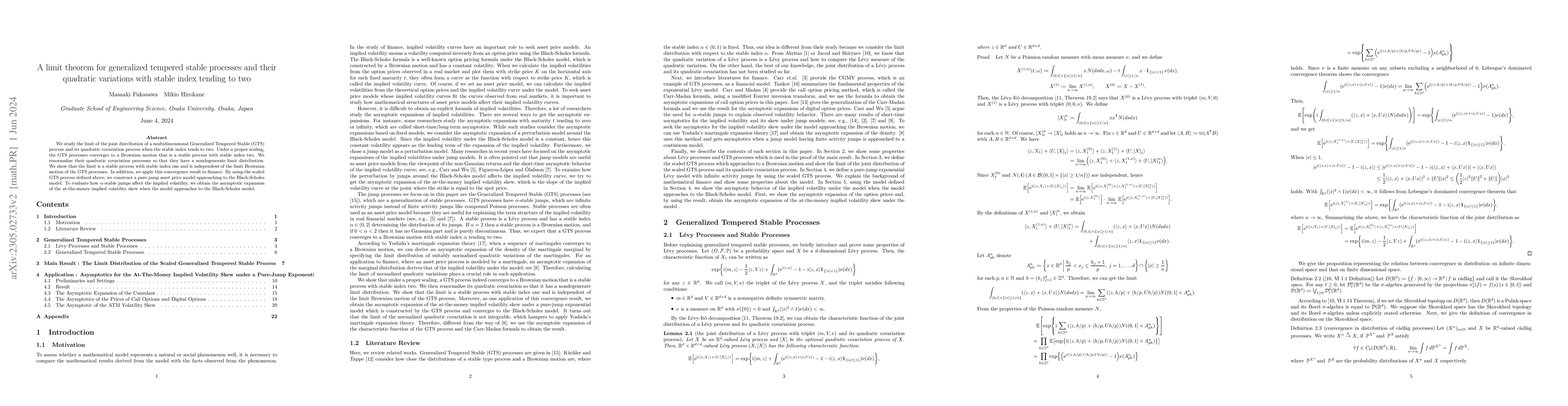 Thumbnail for A limit theorem for generalized tempered stable processes and their
  quadratic variations with stable index tending to two