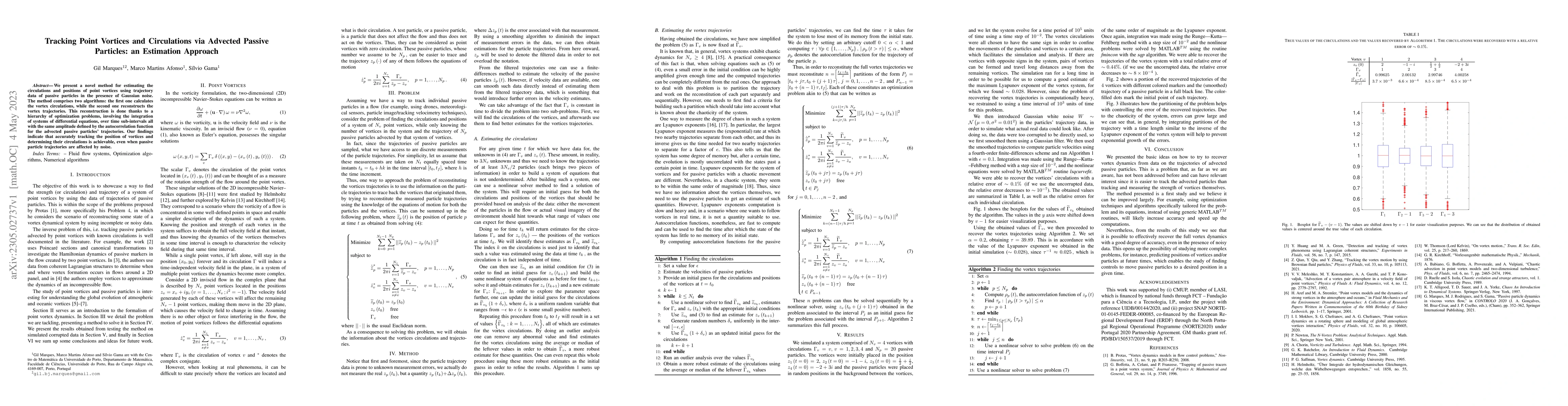 Thumbnail for Tracking Point Vortices and Circulations via Advected Passive Particles:
  an Estimation Approach