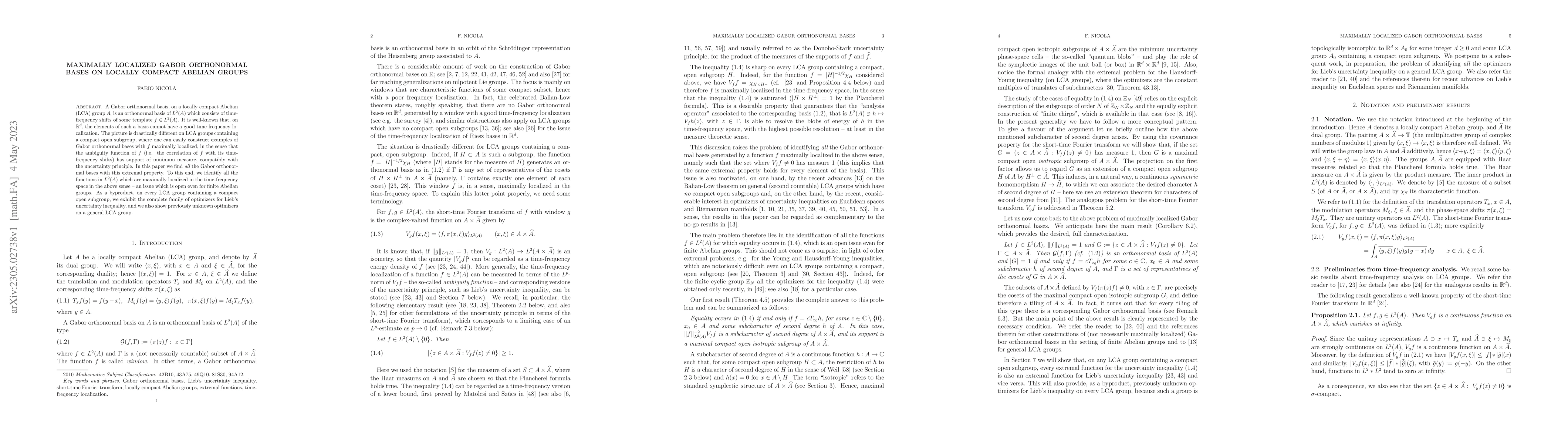 Thumbnail for Maximally localized Gabor orthonormal bases on locally compact Abelian
  groups