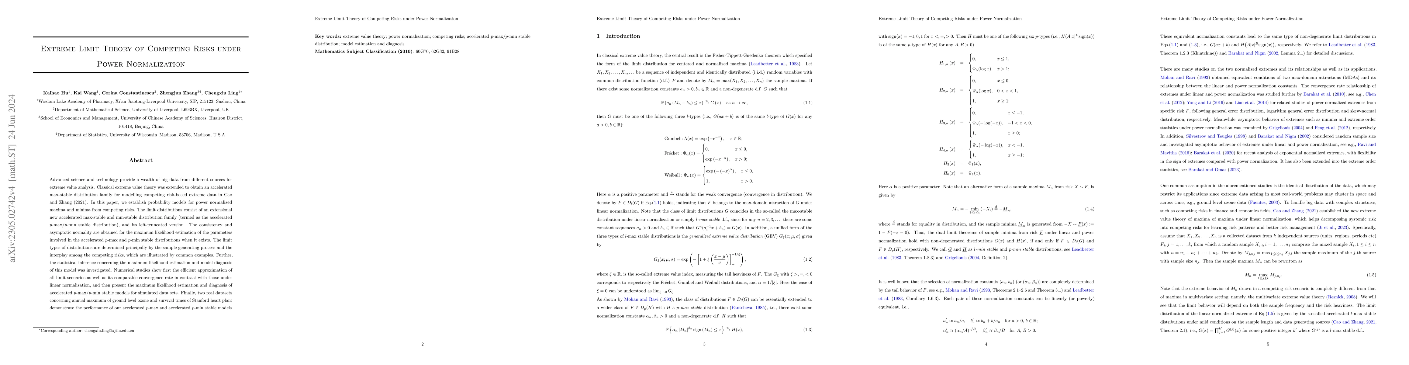 Thumbnail for Extreme Limit Theory of Competing Risks under Power Normalization