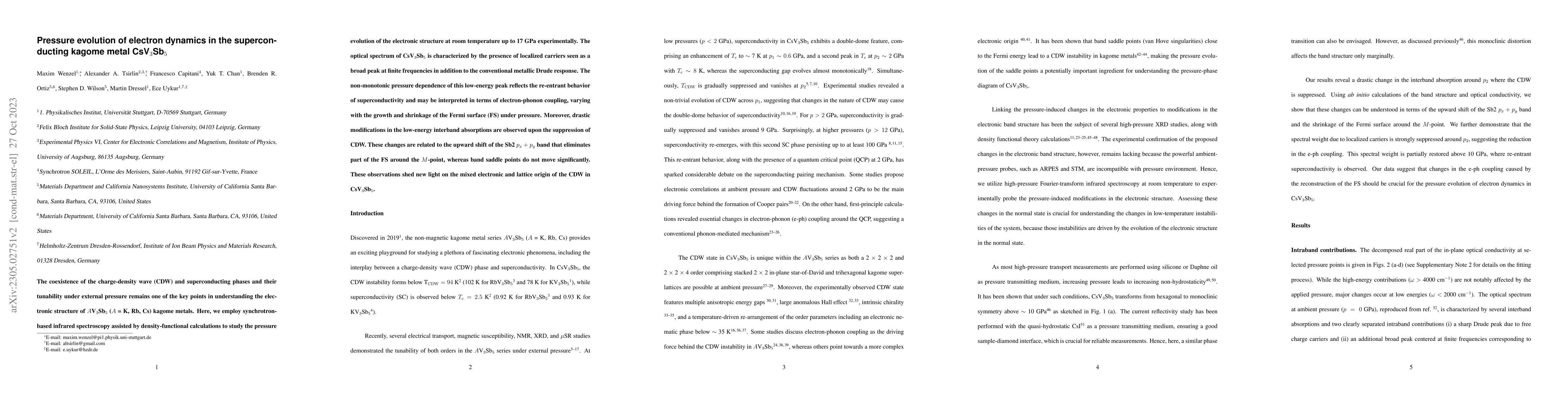 Thumbnail for Pressure evolution of electron dynamics in the superconducting kagome
  metal CsV$_3$Sb$_5$