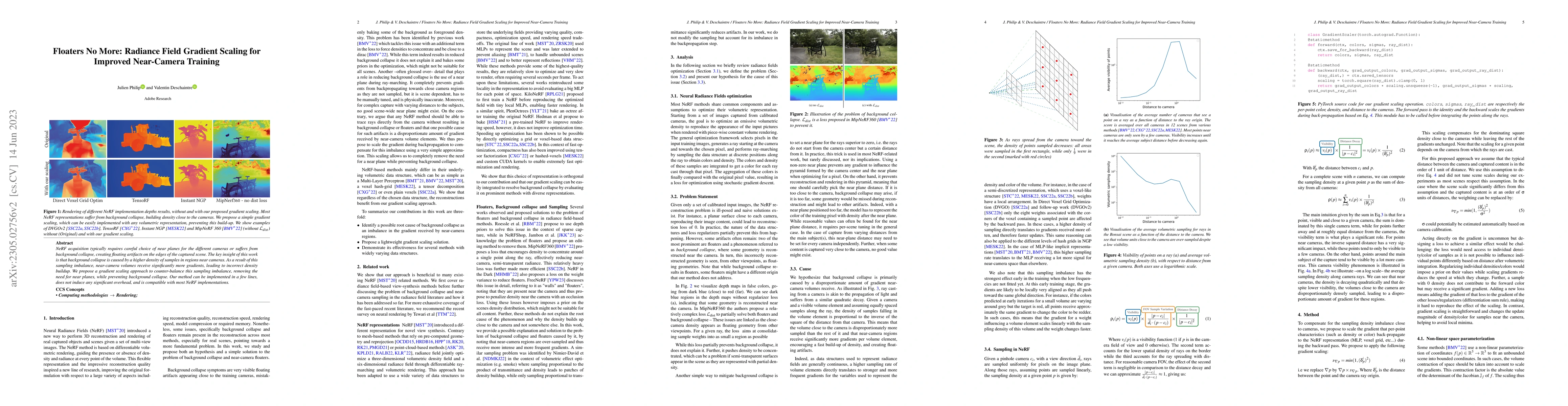 Thumbnail for Floaters No More: Radiance Field Gradient Scaling for Improved
  Near-Camera Training