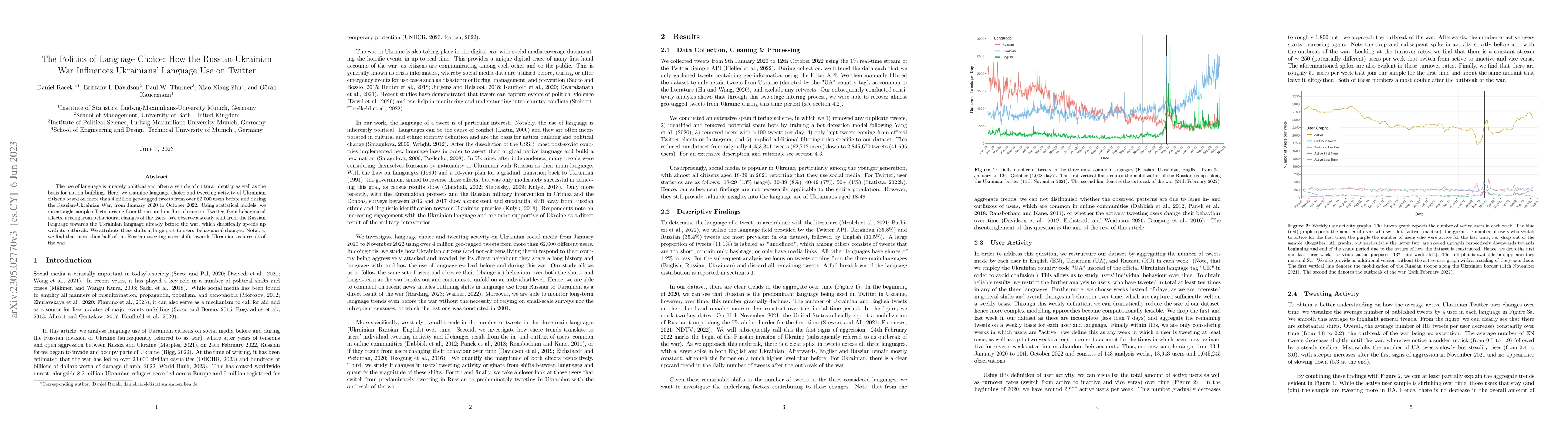 Thumbnail for The Politics of Language Choice: How the Russian-Ukrainian War
  Influences Ukrainians' Language Use on Twitter