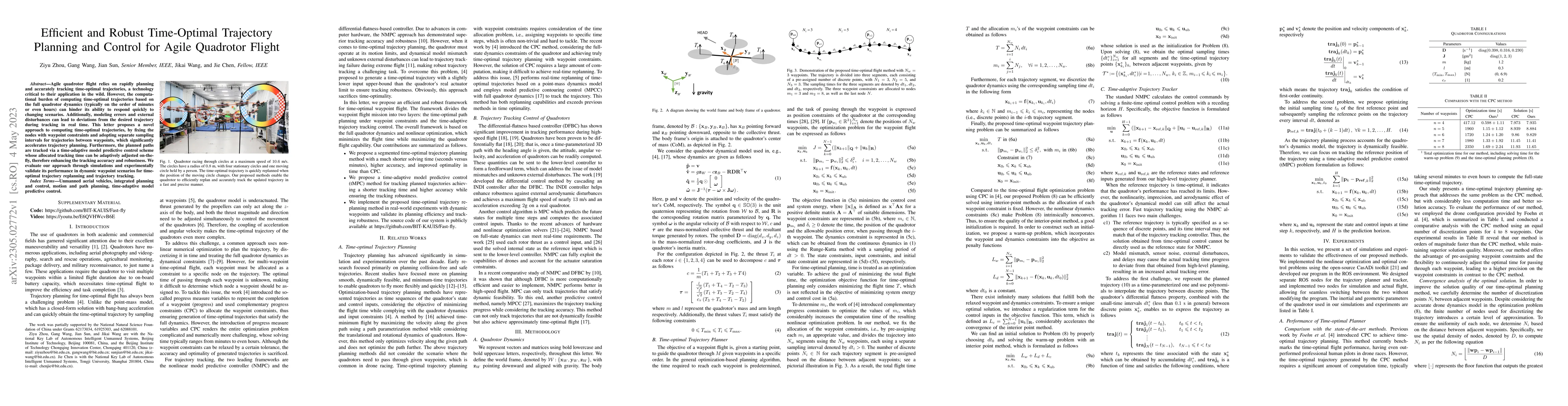 Thumbnail for Efficient and Robust Time-Optimal Trajectory Planning and Control for
  Agile Quadrotor Flight