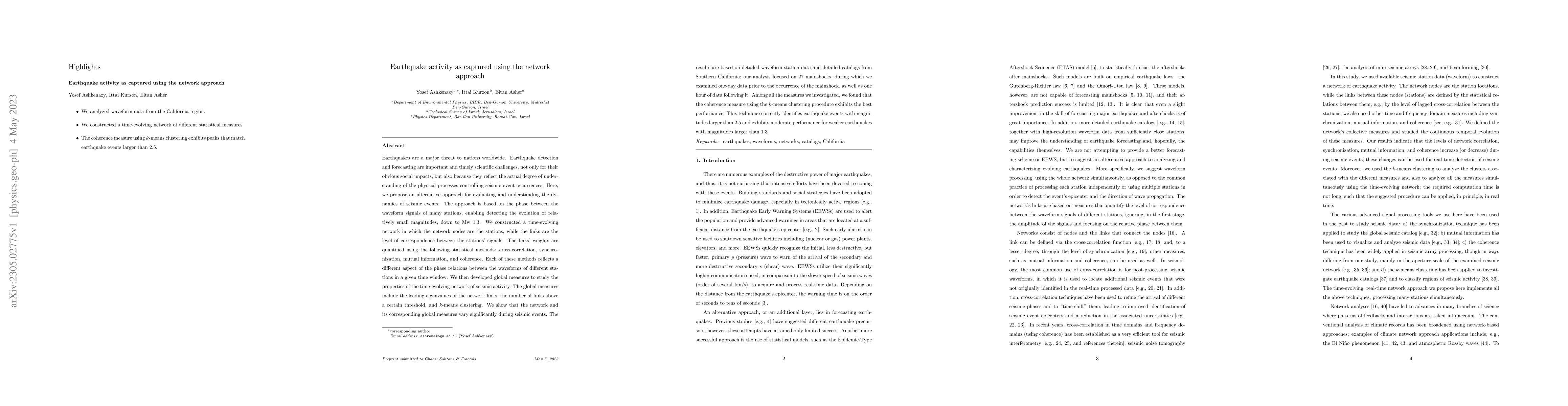 Thumbnail for Earthquake activity as captured using the network approach