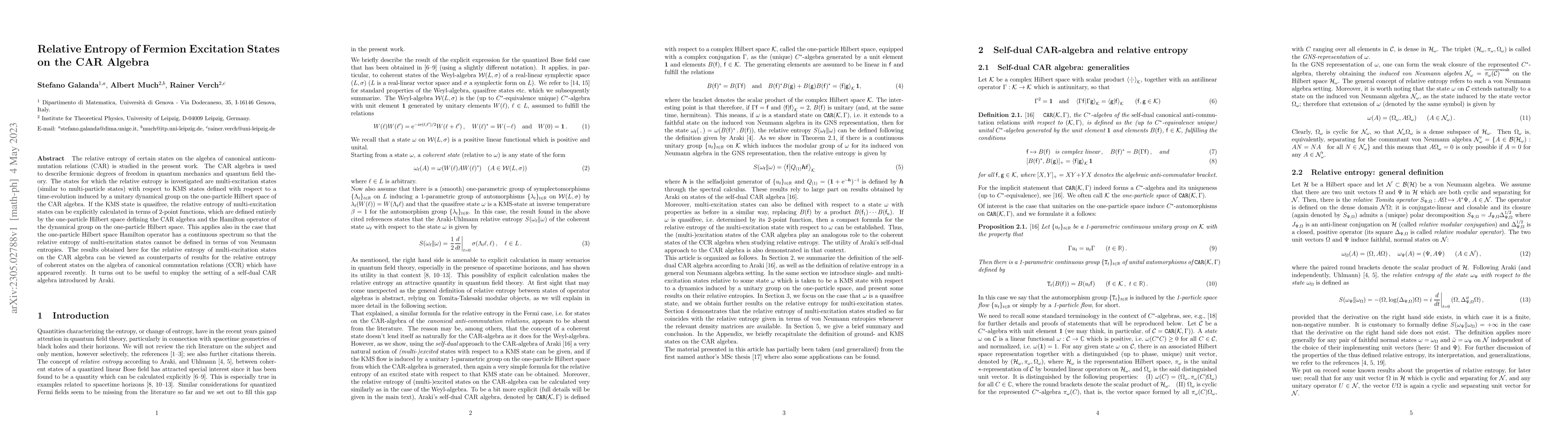Thumbnail for Relative Entropy of Fermion Excitation States on the CAR Algebra