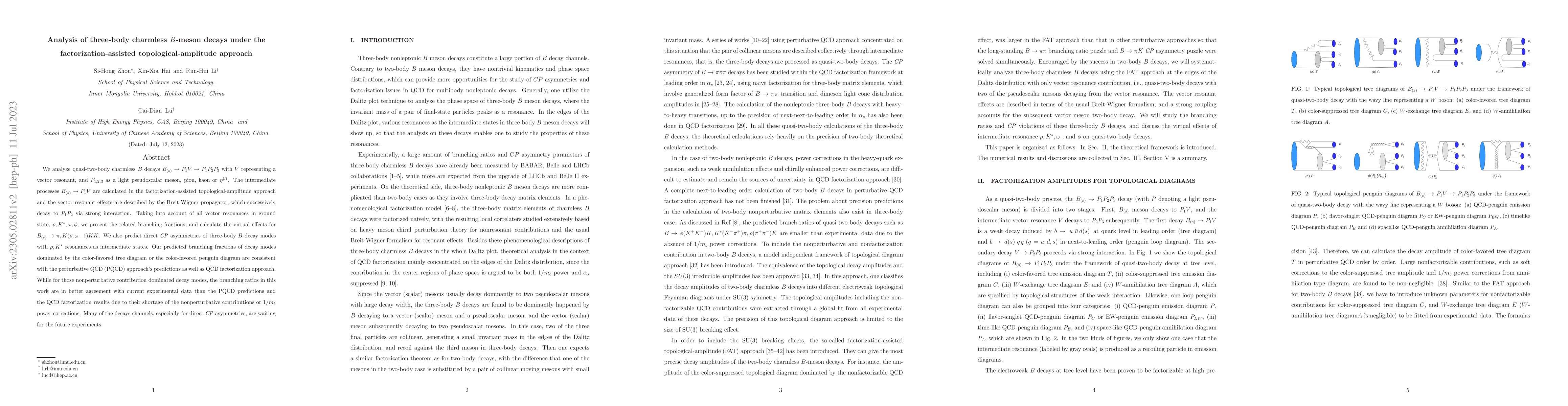 Thumbnail for Analysis of three-body charmless $B$-meson decays under the
  factorization-assisted topological-amplitude approach