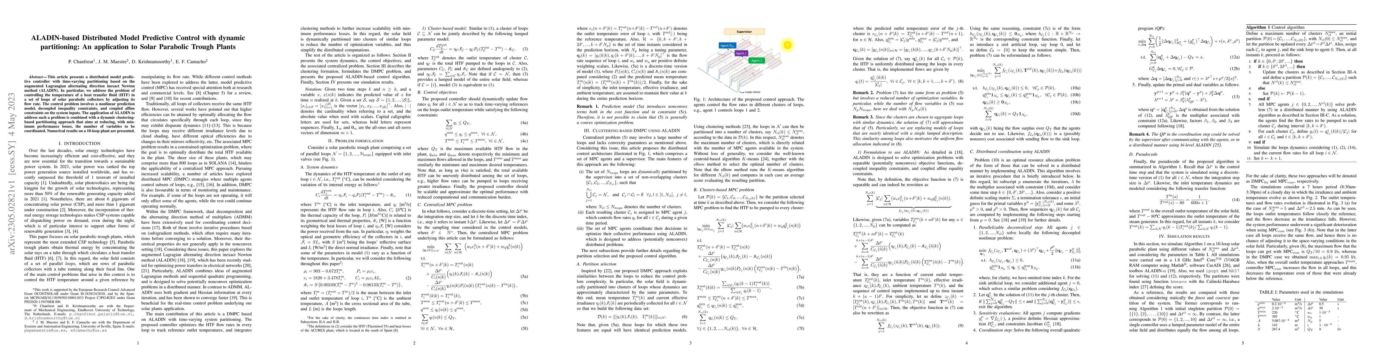 Thumbnail for ALADIN-based Distributed Model Predictive Control with dynamic
  partitioning: An application to Solar Parabolic Trough Plants
