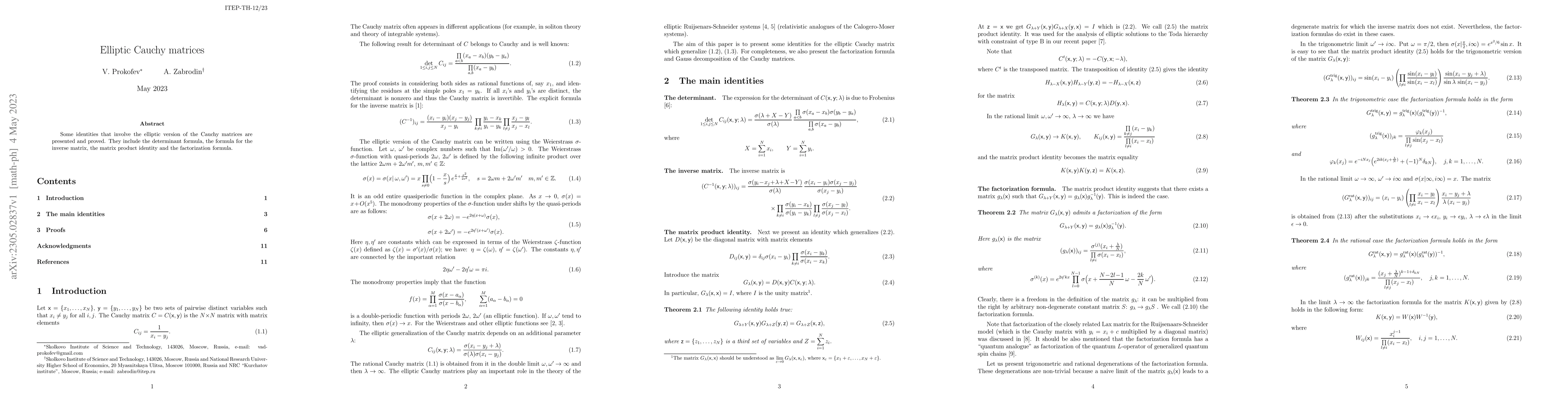 Thumbnail for Elliptic Cauchy matrices