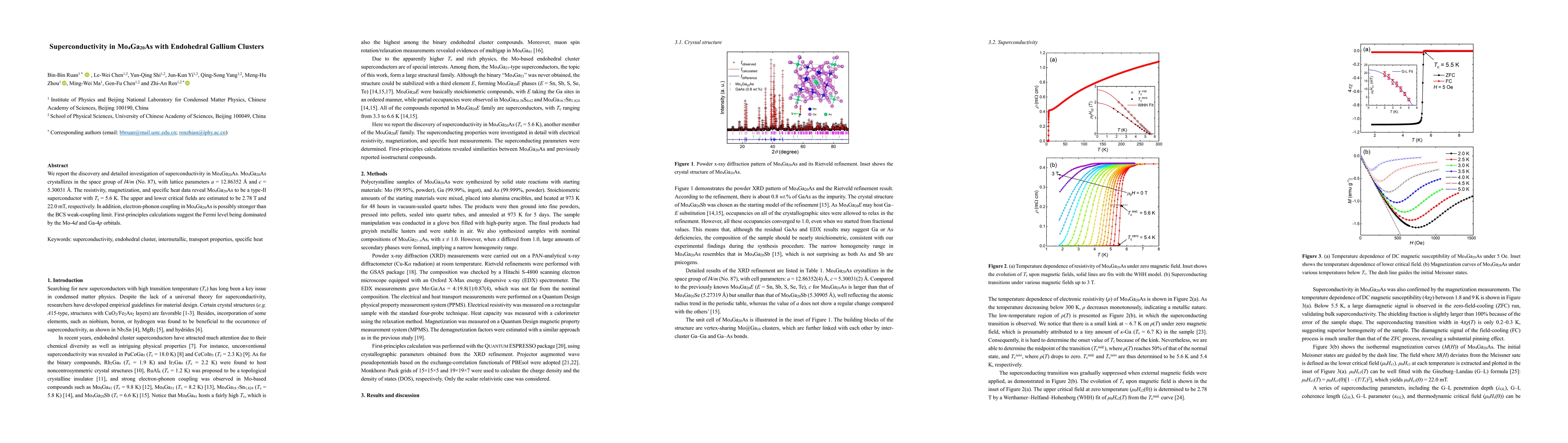 Thumbnail for Superconductivity in Mo$_4$Ga$_{20}$As with Endohedral Gallium Clusters