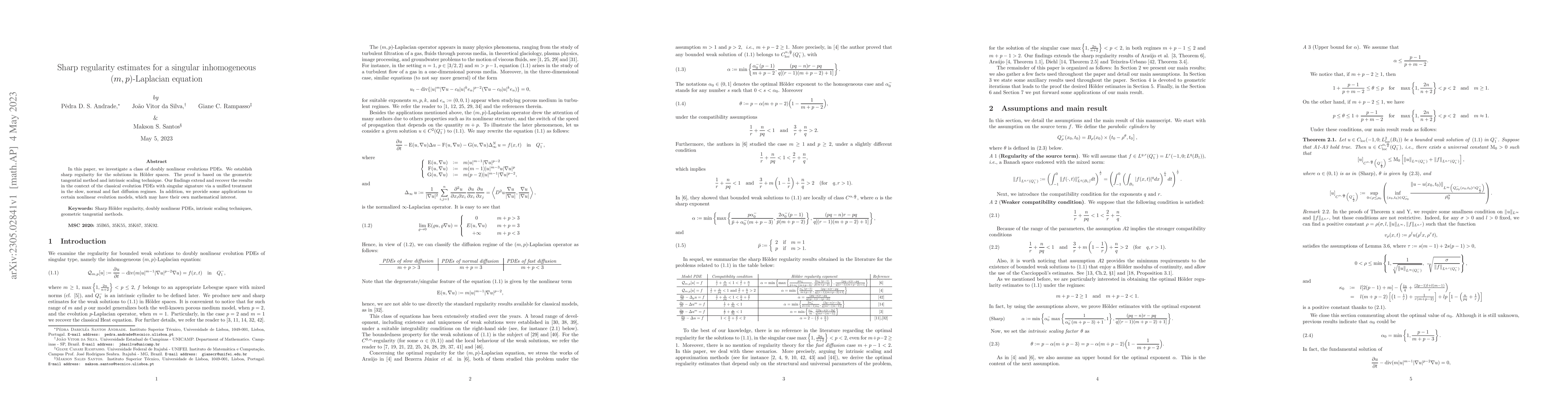 Thumbnail for Sharp regularity estimates for a singular inhomogeneous (m, p)-Laplacian
  equation