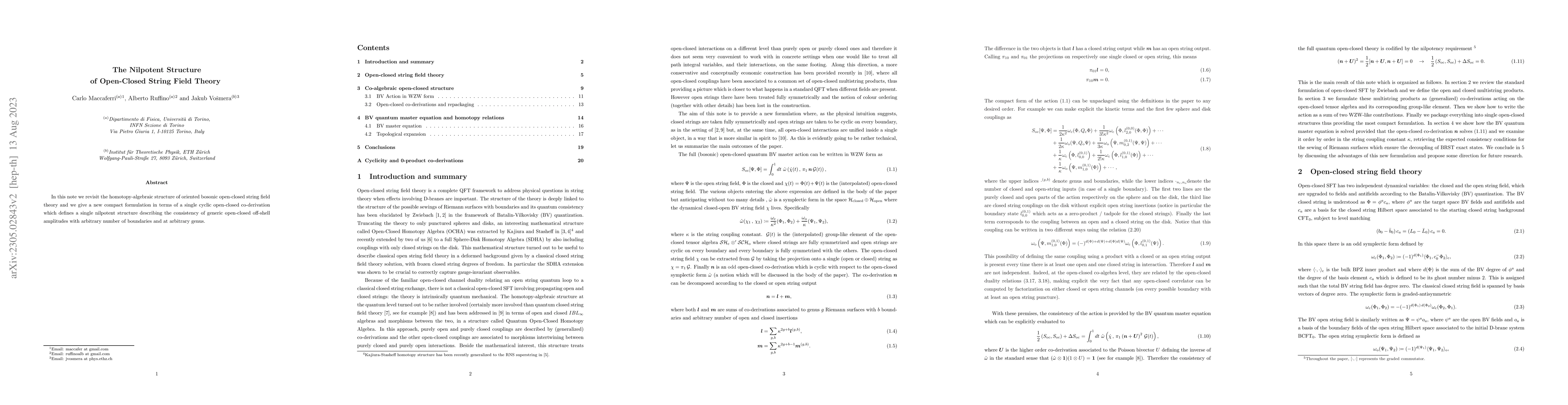 Thumbnail for The Nilpotent Structure of Open-Closed String Field Theory