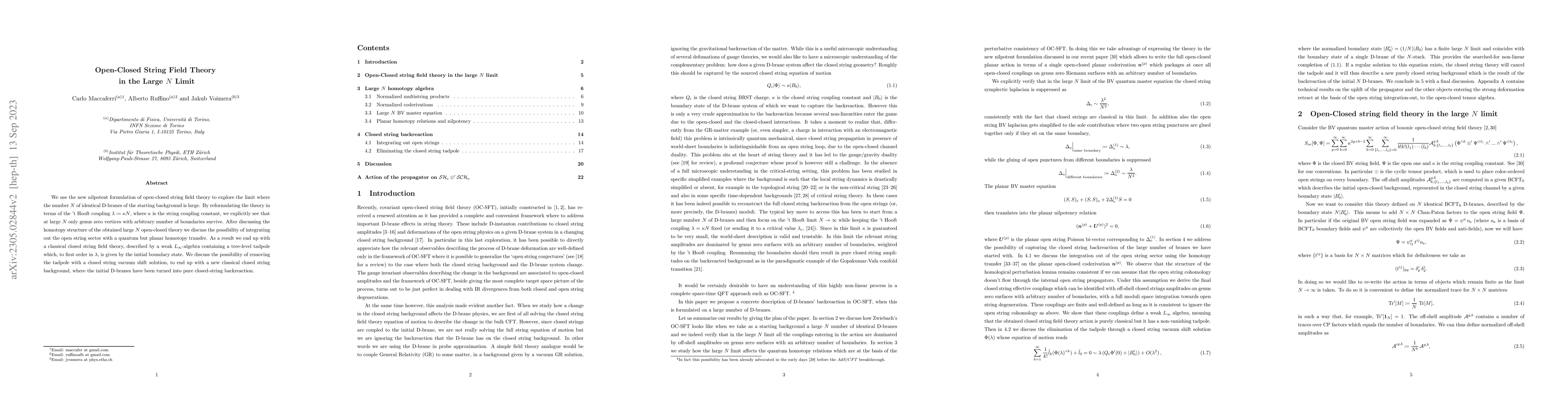 Thumbnail for Open-Closed String Field Theory in the Large $N$ Limit