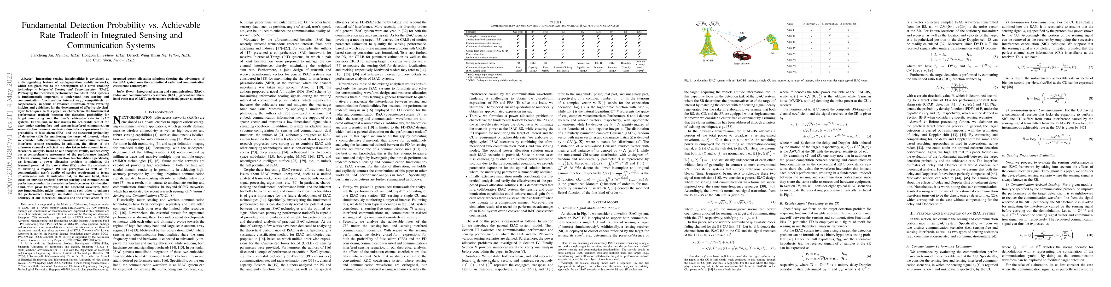 Thumbnail for Fundamental Detection Probability vs. Achievable Rate Tradeoff in
  Integrated Sensing and Communication Systems