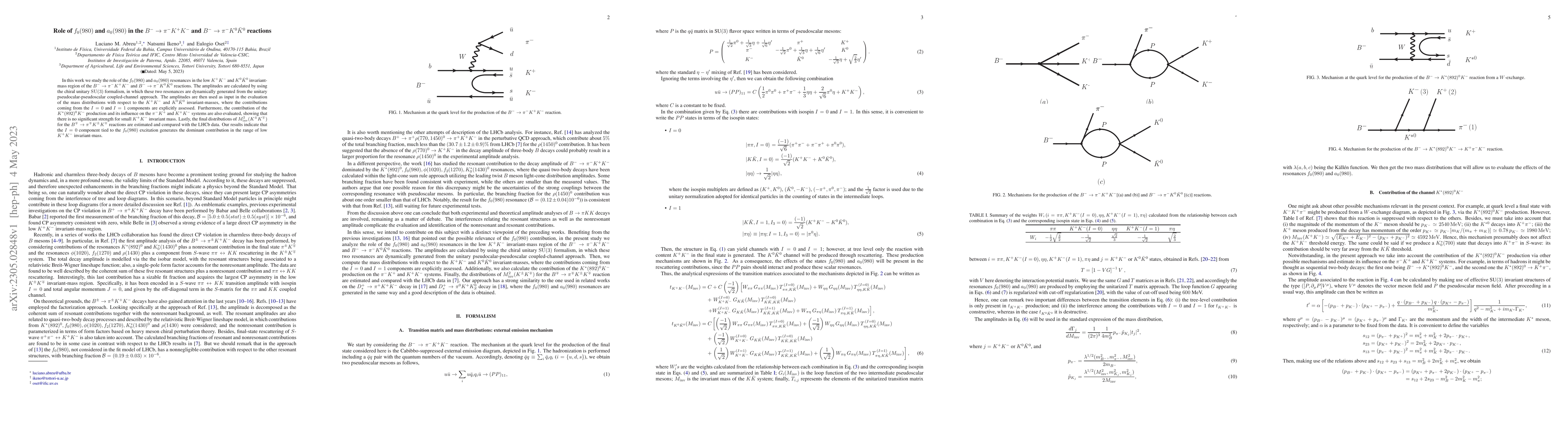 Thumbnail for Role of $f_0(980)$ and $a_0(980)$ in the $B^- \to \pi ^- K^+ K^- $ and
  $B^- \to \pi ^- K^0 \bar K^0 $ reactions