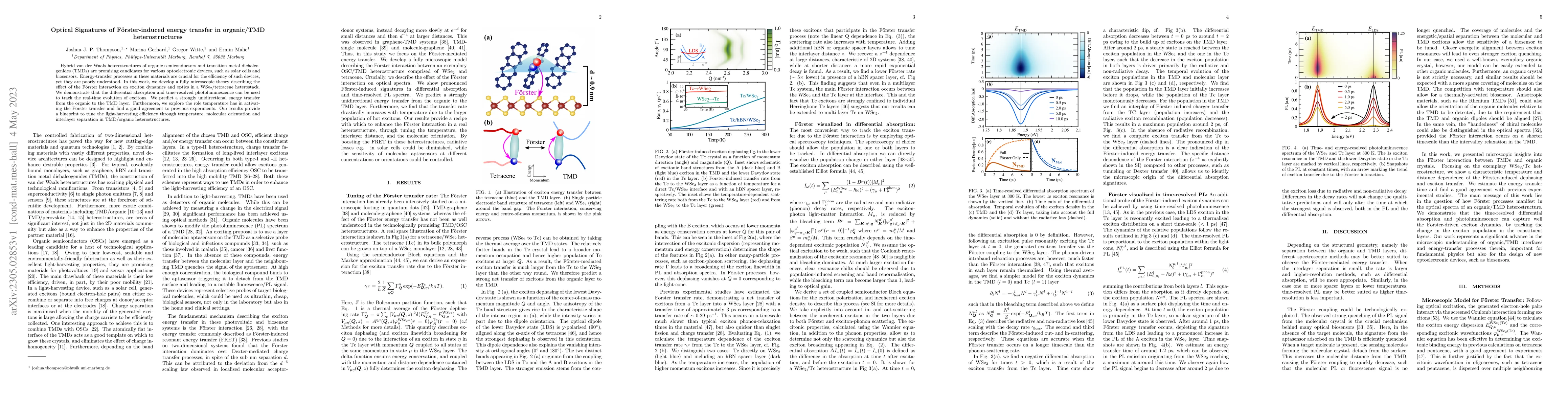 Thumbnail for Optical Signatures of F\"{o}rster-induced energy transfer in organic/TMD
  heterostructures