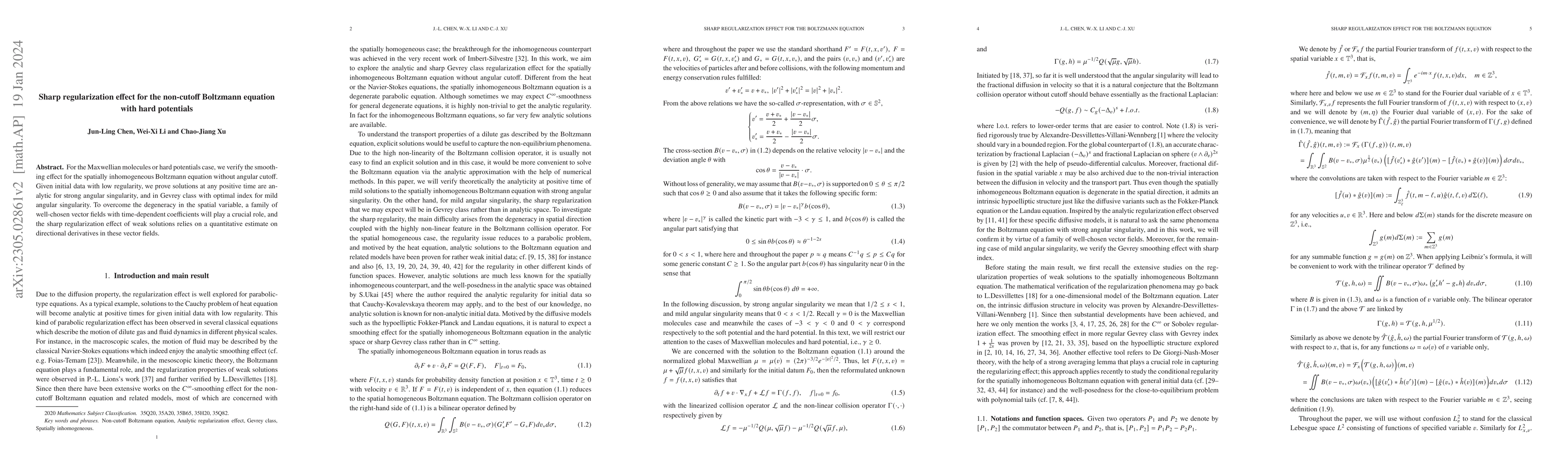 Thumbnail for Sharp regularization effect for the non-cutoff Boltzmann equation with
  hard potentials