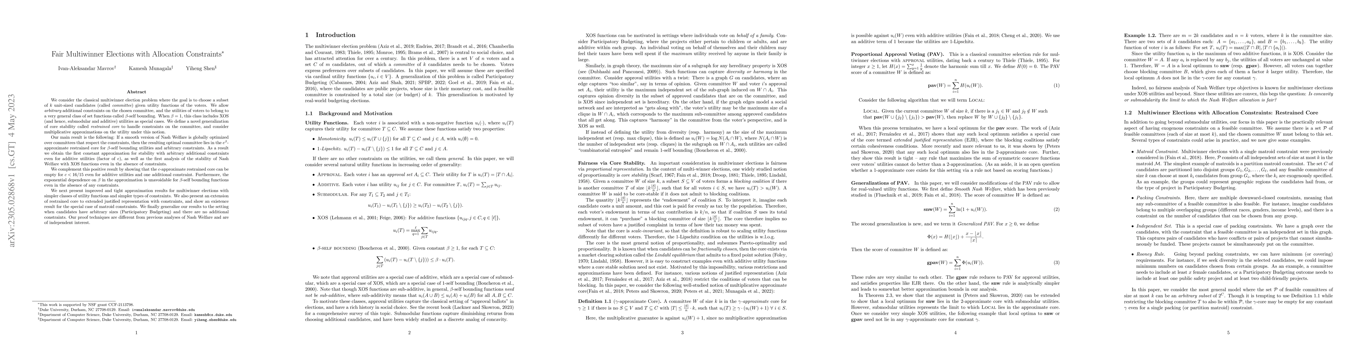 Thumbnail for Fair Multiwinner Elections with Allocation Constraints