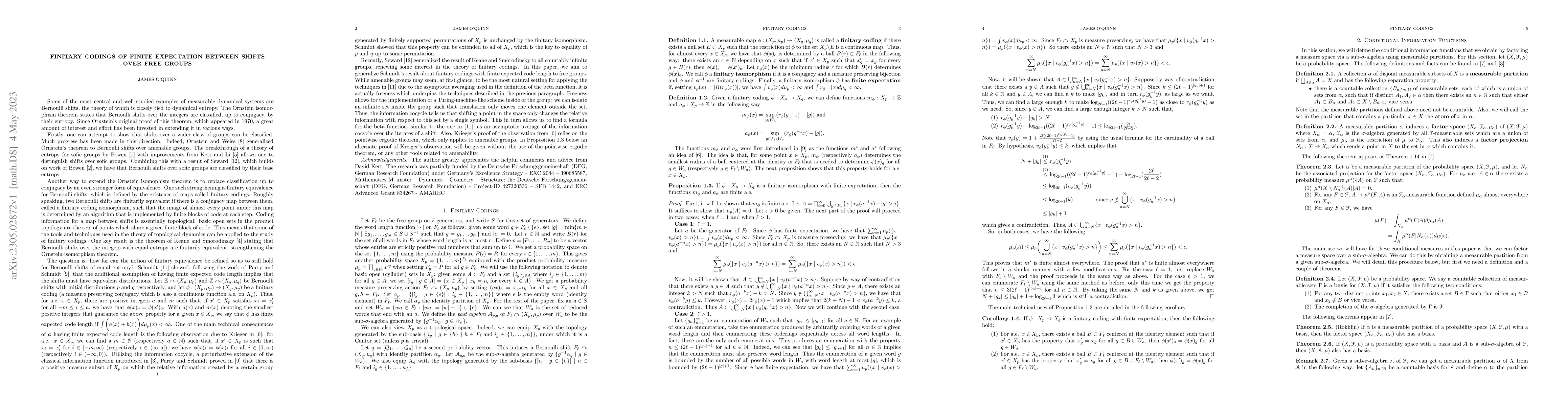 Thumbnail for Finitary codings of finite expectation between shifts over free groups
