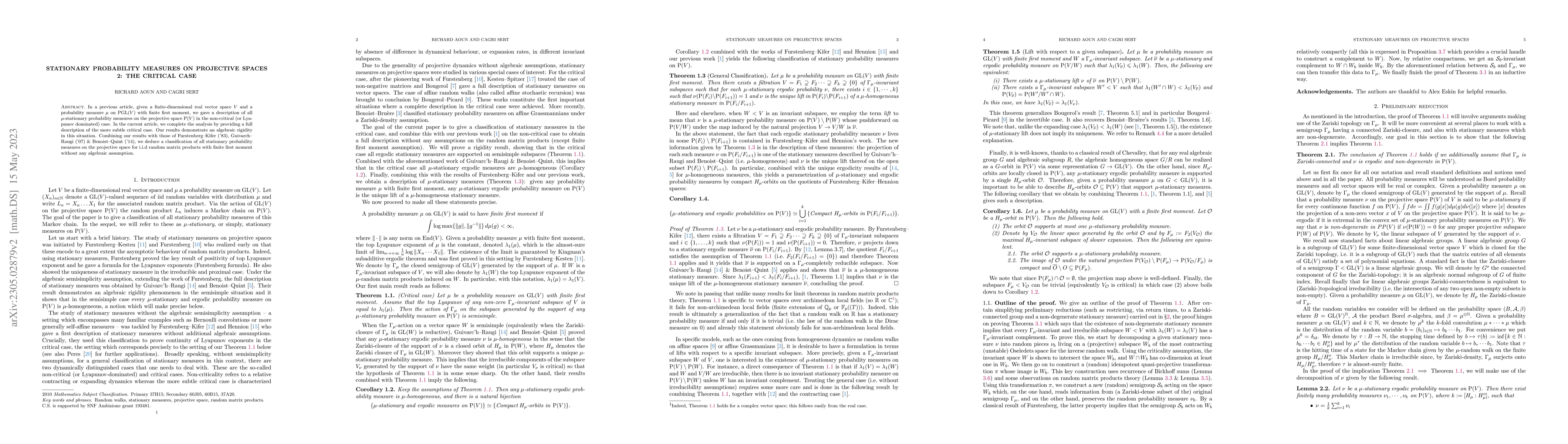 Thumbnail for Stationary probability measures on projective spaces 2: the critical
  case