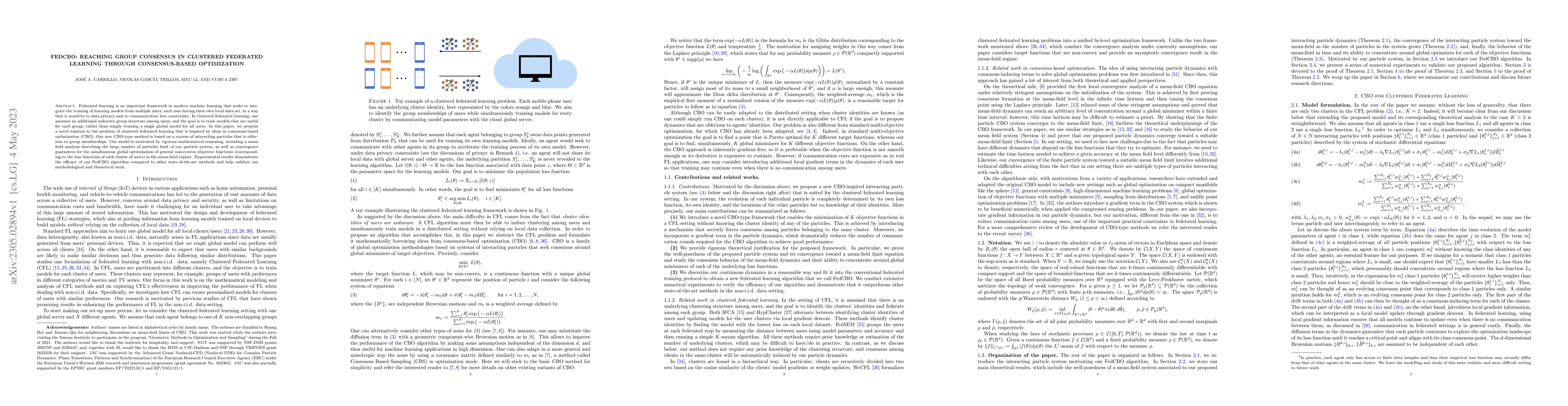 Thumbnail for FedCBO: Reaching Group Consensus in Clustered Federated Learning through
  Consensus-based Optimization