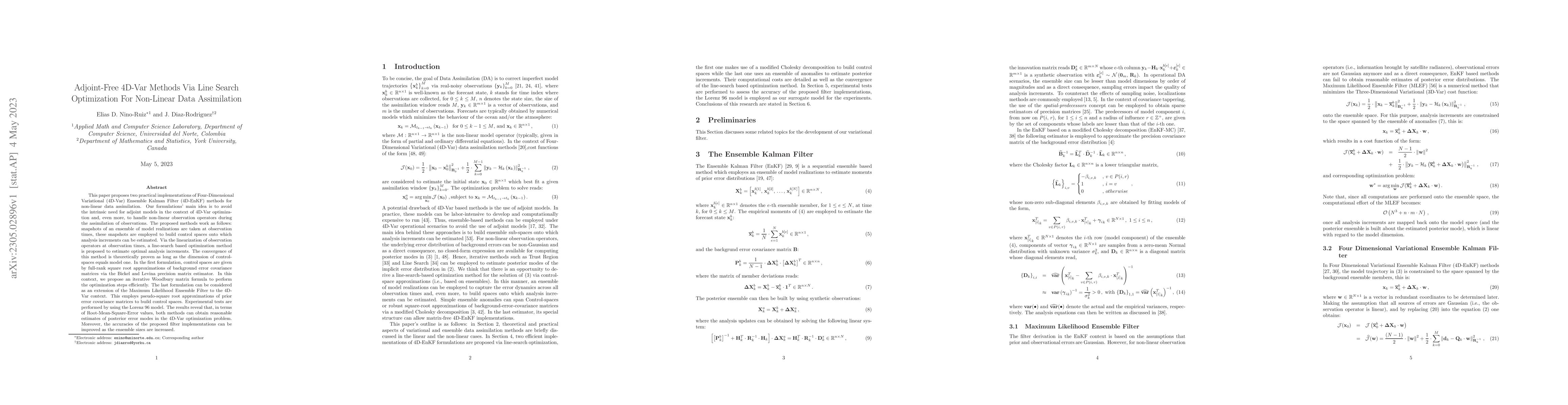 Thumbnail for Adjoint-Free 4D-Var Methods Via Line Search Optimization For Non-Linear
  Data Assimilation