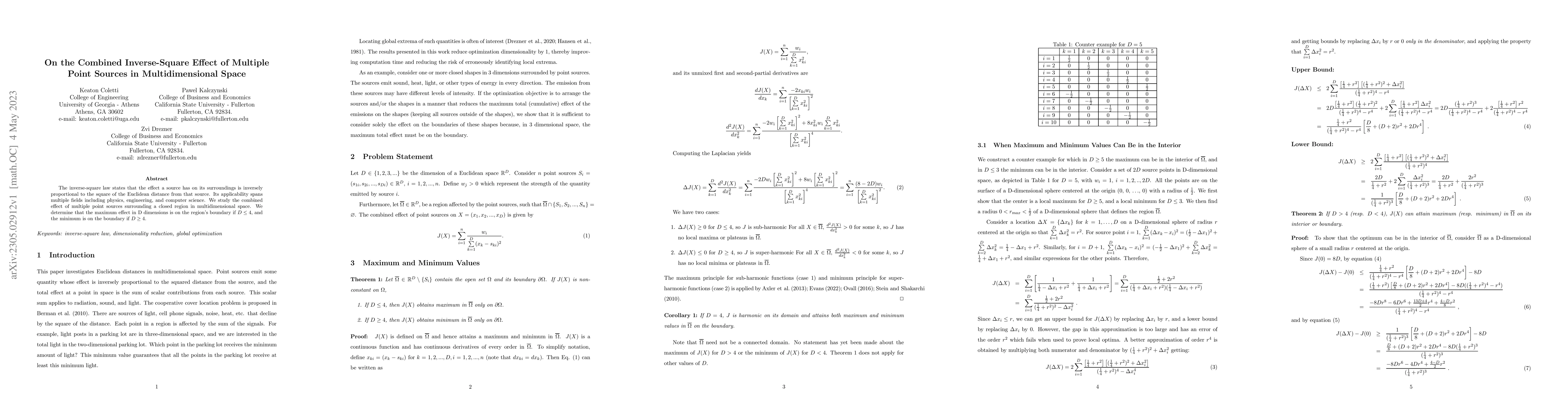 Thumbnail for On the combined inverse-square effect of multiple point sources in
  multidimensional space