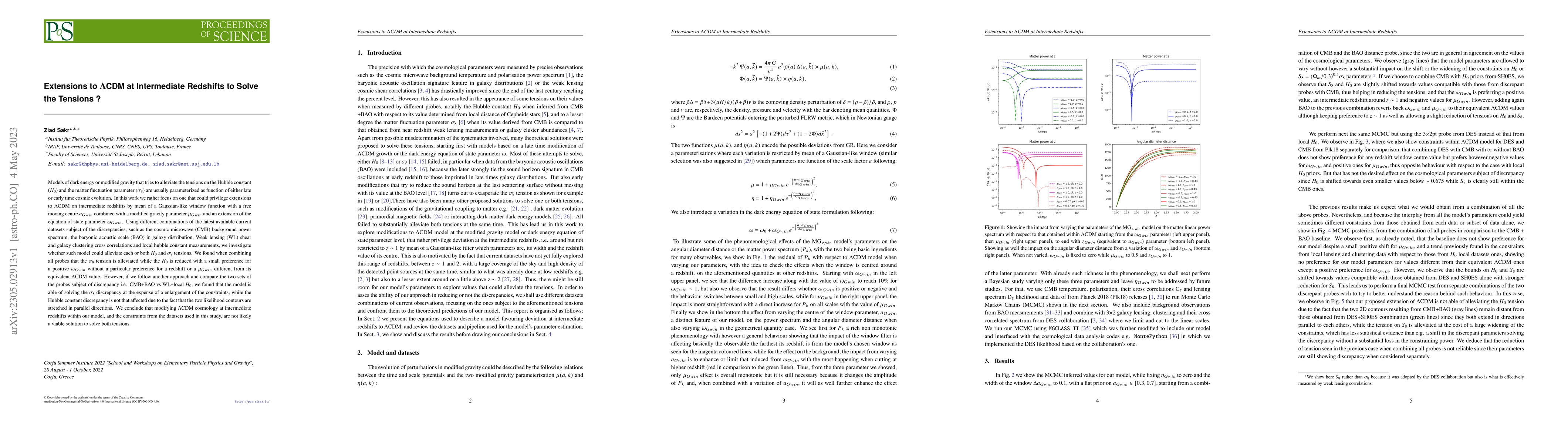 Thumbnail for Extensions to $\Lambda$CDM at Intermediate Redshifts to Solve the
  Tensions ?