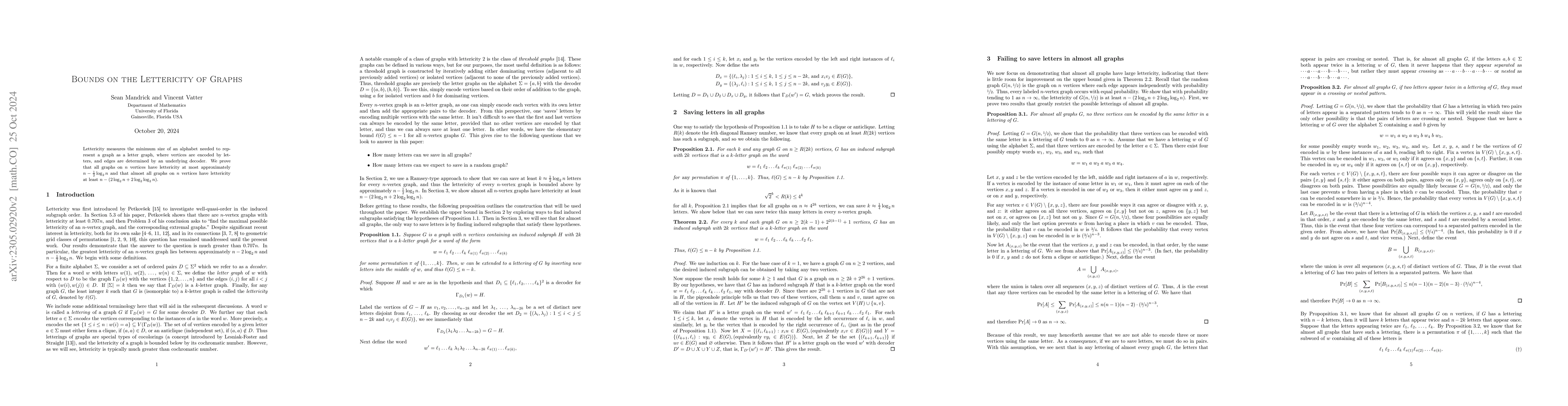 Thumbnail for Bounds on the lettericity of graphs