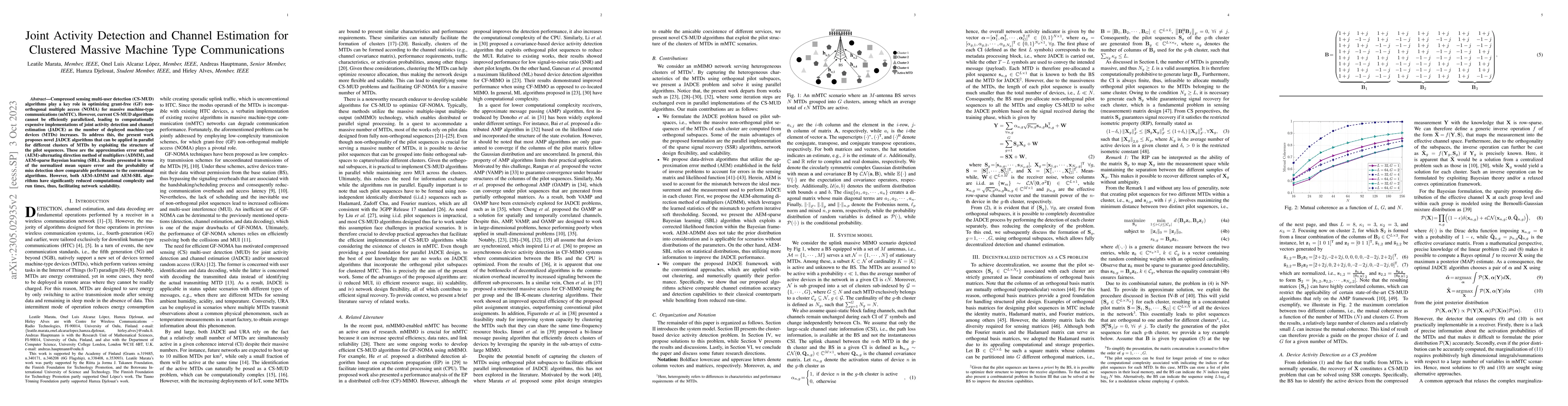 Thumbnail for Joint Activity Detection and Channel Estimation for Clustered Massive
  Machine Type Communications