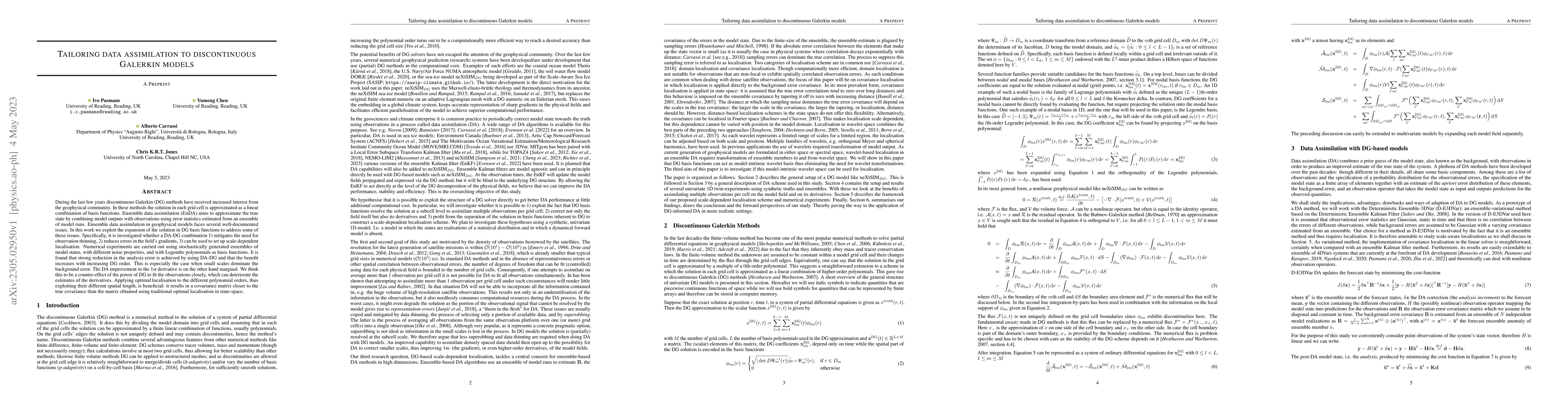 Thumbnail for Tailoring data assimilation to discontinuous Galerkin models